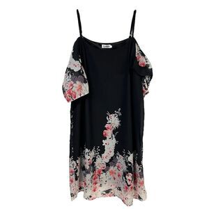 Naggo Dress Black Floral Print Cold Shoulder Sleeves Spaghetti Straps Size M